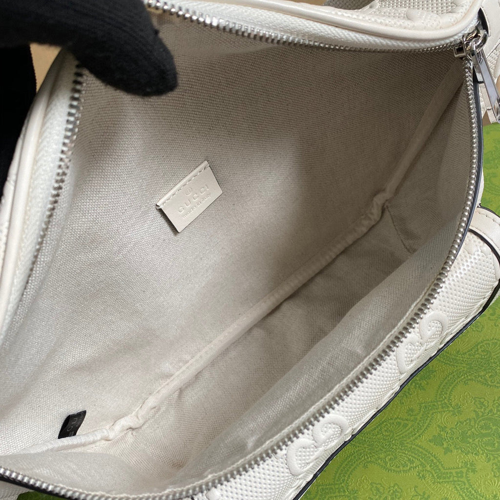 Gucci ?645093 GG embossed belt bag White GG embossed leather
