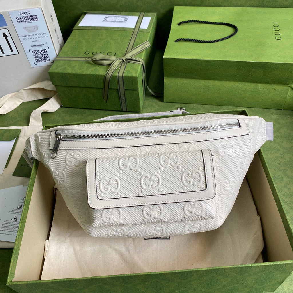 Gucci ?645093 GG embossed belt bag White GG embossed leather