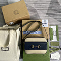 Gucci 645454 Gucci Horsebit 1955 Small Shoulder Bag Beige Blue - Default Title - View 1