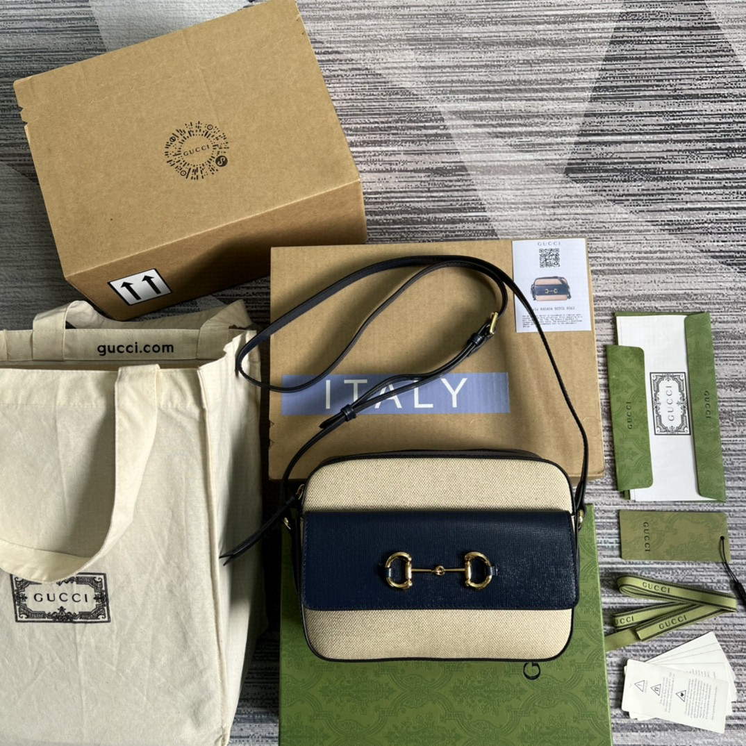 Gucci 645454 Gucci Horsebit 1955 Small Shoulder Bag Beige Blue - Default Title - View 1