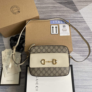 Gucci 645454 GG Horsebit 1955 Small Shoulder Bag Beige - Default Title - View 1