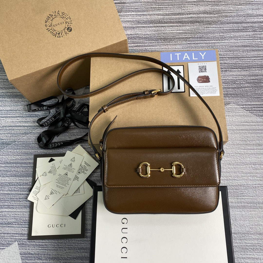 Gucci 645454 Gucci Horsebit 1955 Small Shoulder Bag Brown - Default Title - View 1