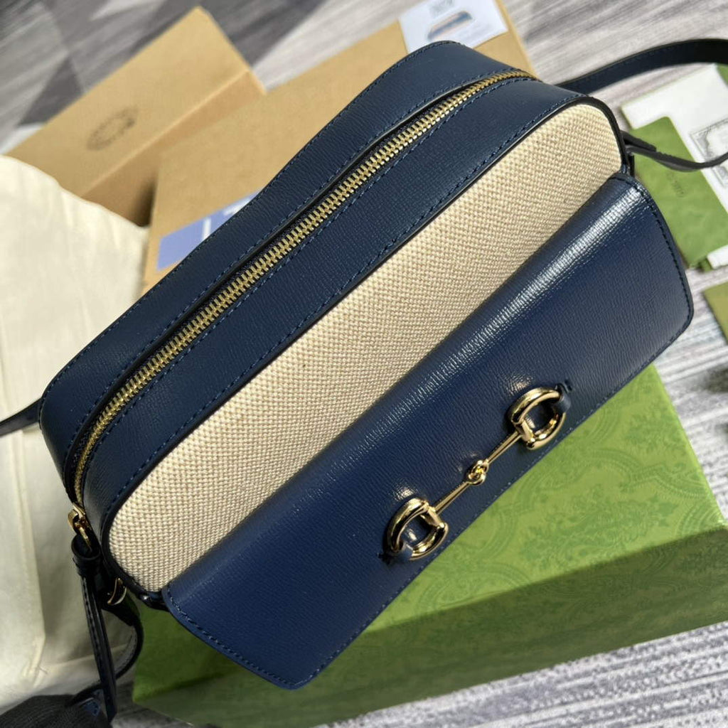 Gucci 645454 Gucci Horsebit 1955 Small Shoulder Bag Beige Blue
