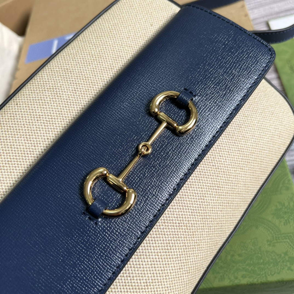 Gucci 645454 Gucci Horsebit 1955 Small Shoulder Bag Beige Blue