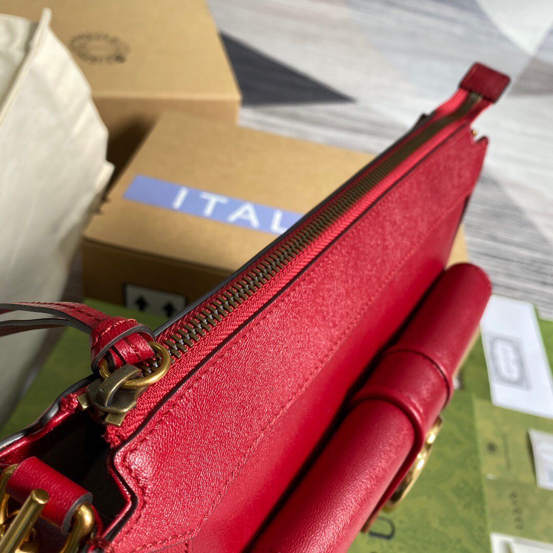 Gucci 648999 Small Shoulder Bag With Double G Red
