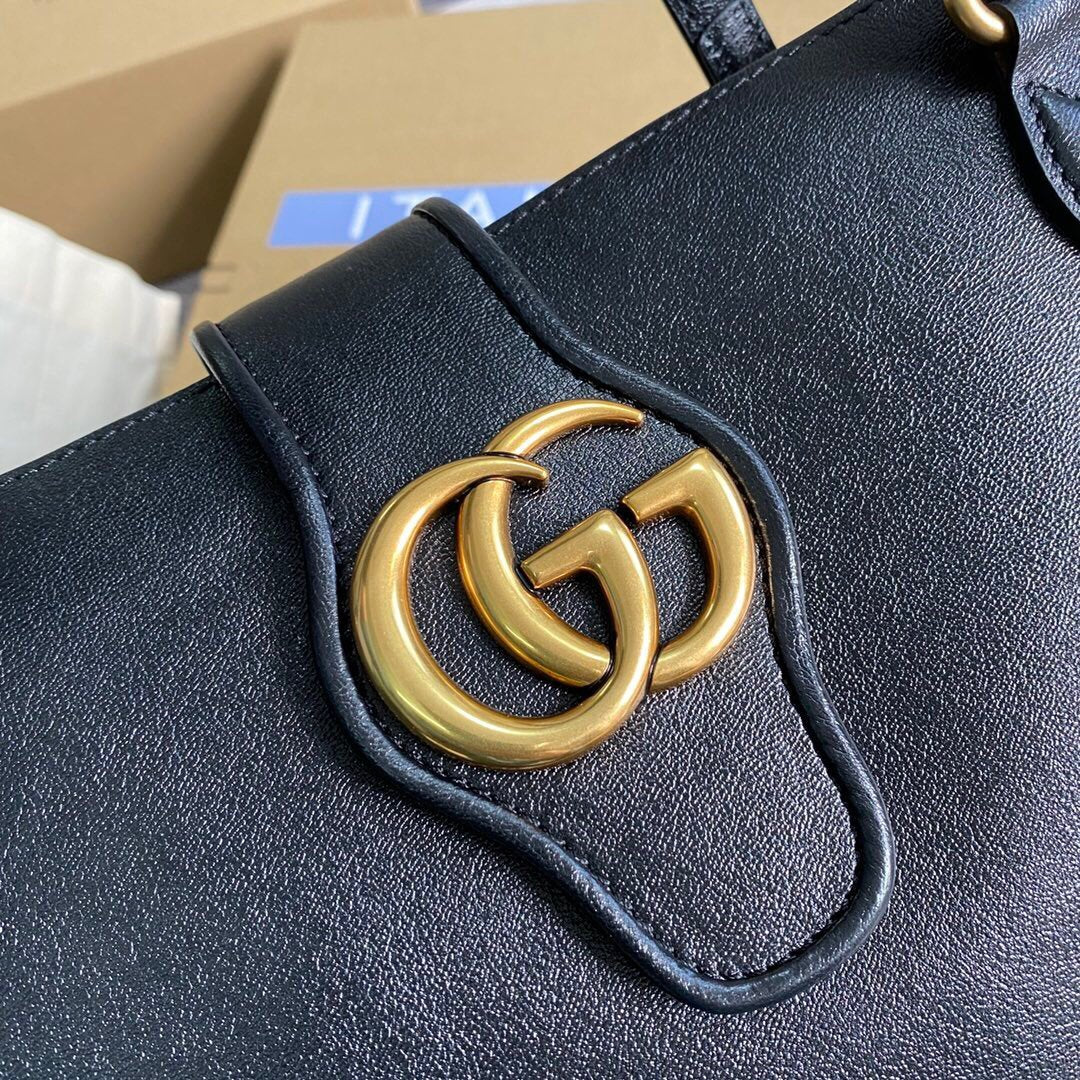 Gucci 649577 Medium Tote With Double G Black Leather