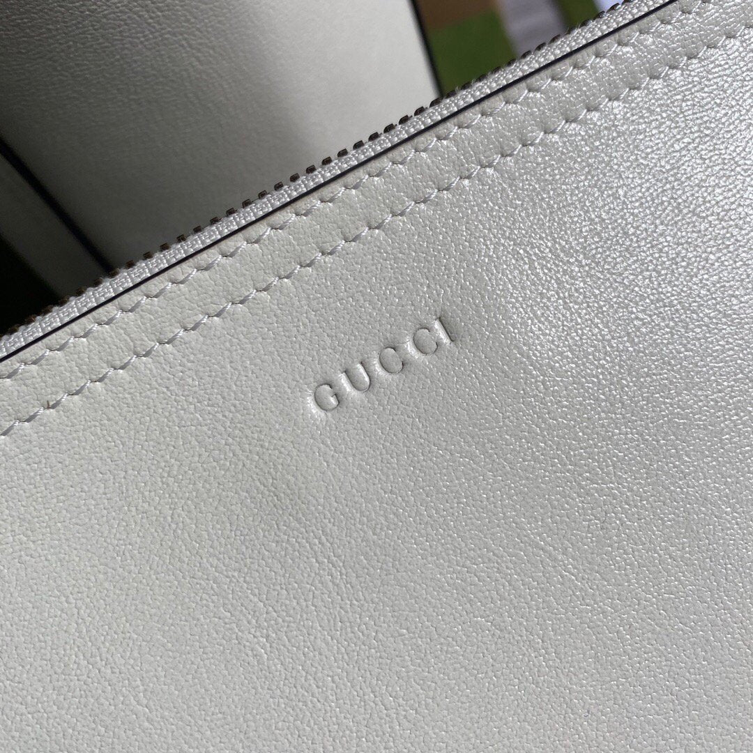Gucci 649577 Medium Tote With Double G White Leather