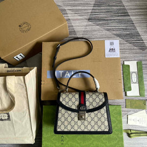 Gucci 651055 Ophidia GG small top handle bag Beige and Black - Default Title - View 1