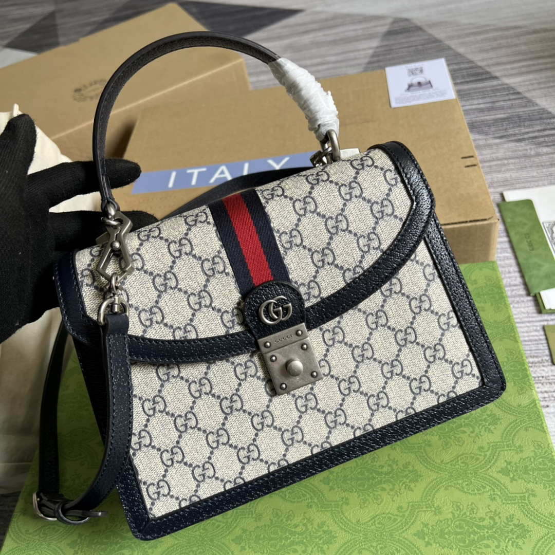 Gucci 651055 Ophidia GG small top handle bag Beige and Black