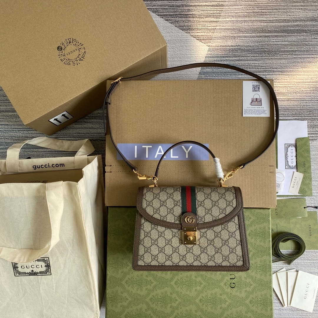 Gucci 651055 Ophidia GG small top handle bag Beige and ebony - Default Title - View 1