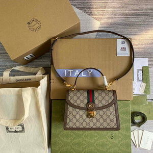 Gucci 651055 Ophidia GG small top handle bag Beige and ebony - Default Title - View 1