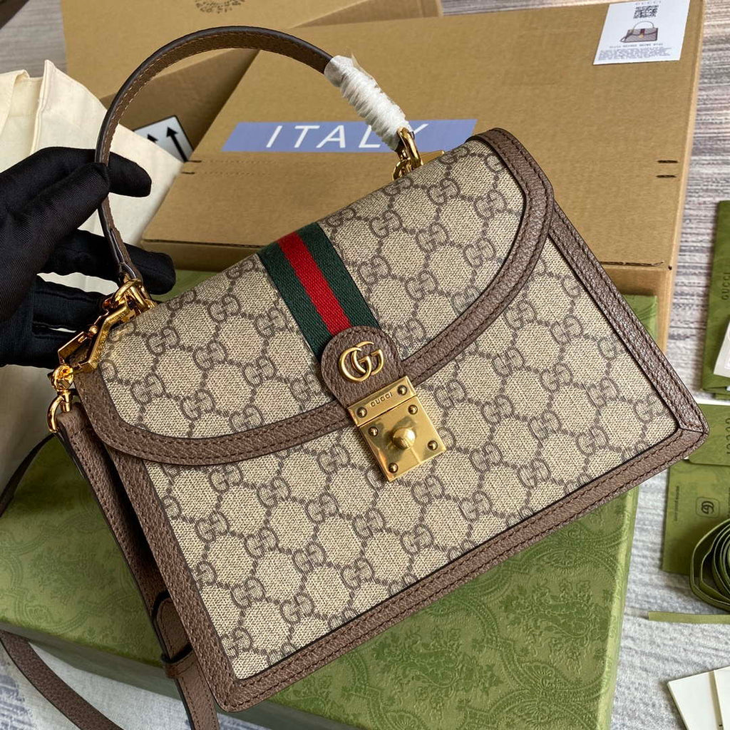 Gucci 651055 Ophidia GG small top handle bag Beige and ebony