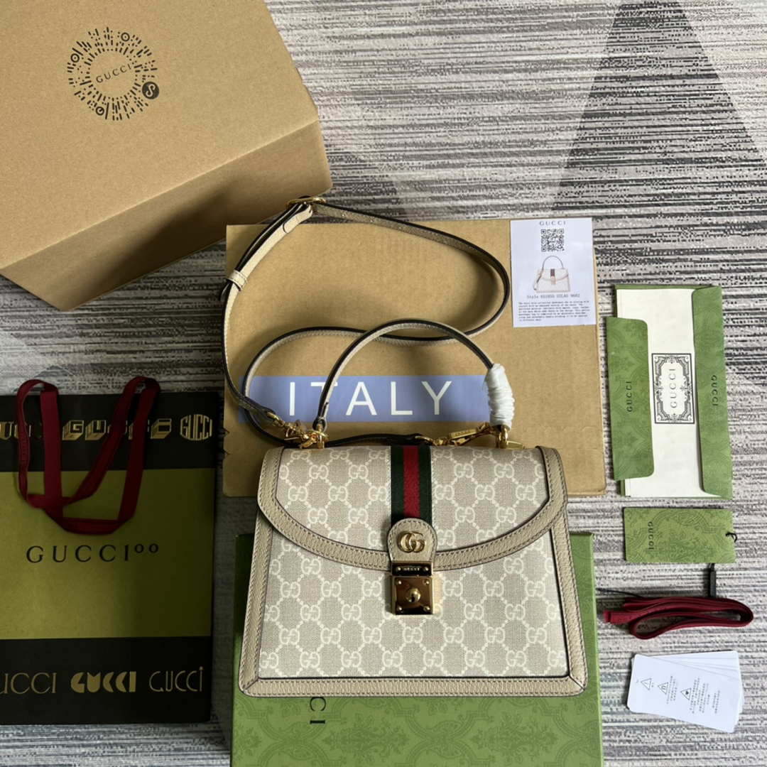 Gucci 651055 Ophidia GG small top handle bag Beige and white - Default Title - View 1