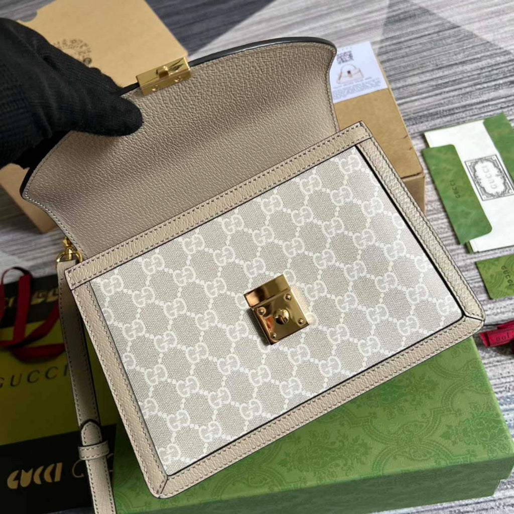Gucci 651055 Ophidia GG small top handle bag Beige and white