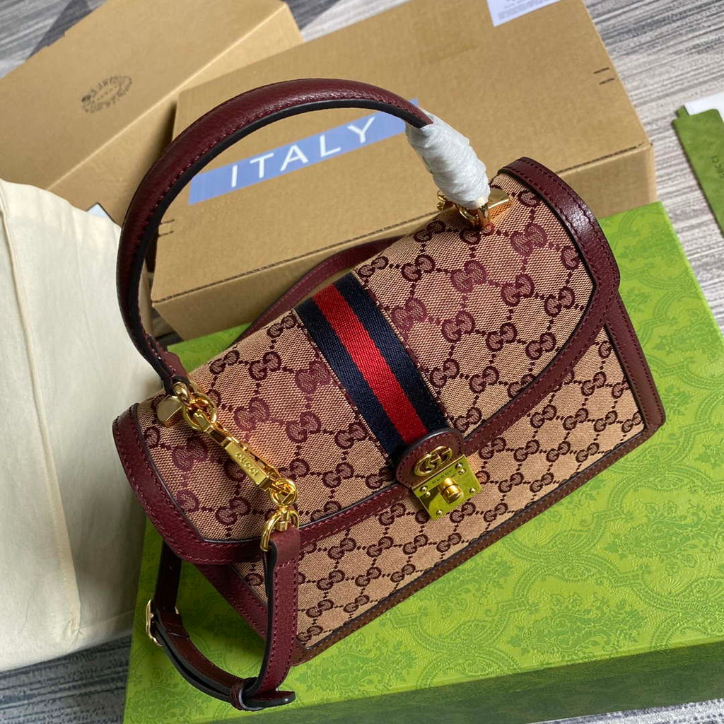 Gucci 651055 Ophidia GG small top handle bag Wine Red
