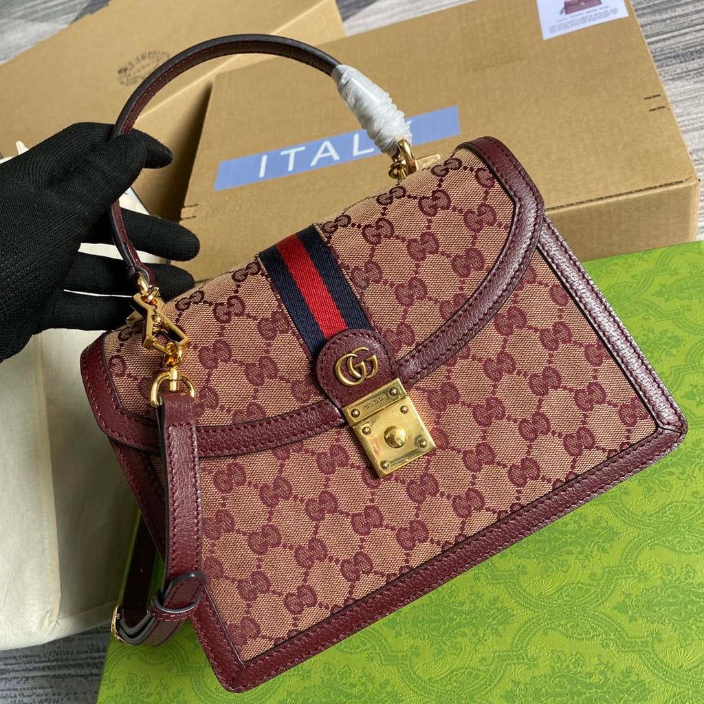 Gucci 651055 Ophidia GG small top handle bag Wine Red