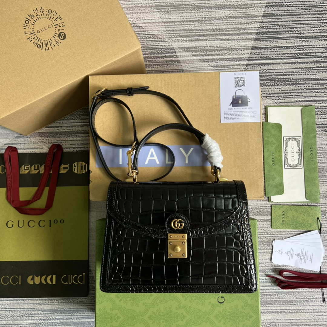 Gucci 651055 Ophidia GG small top handle Crocodile Leather bag Black - Default Title - View 1