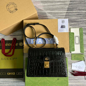 Gucci 651055 Ophidia GG small top handle Crocodile Leather bag Black - Default Title - View 1