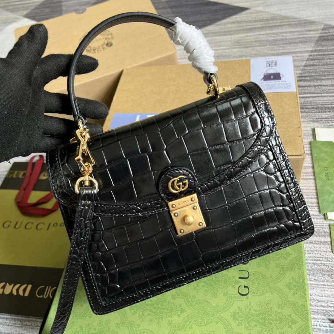 Gucci 651055 Ophidia GG small top handle Crocodile Leather bag Black - Default Title - View 4