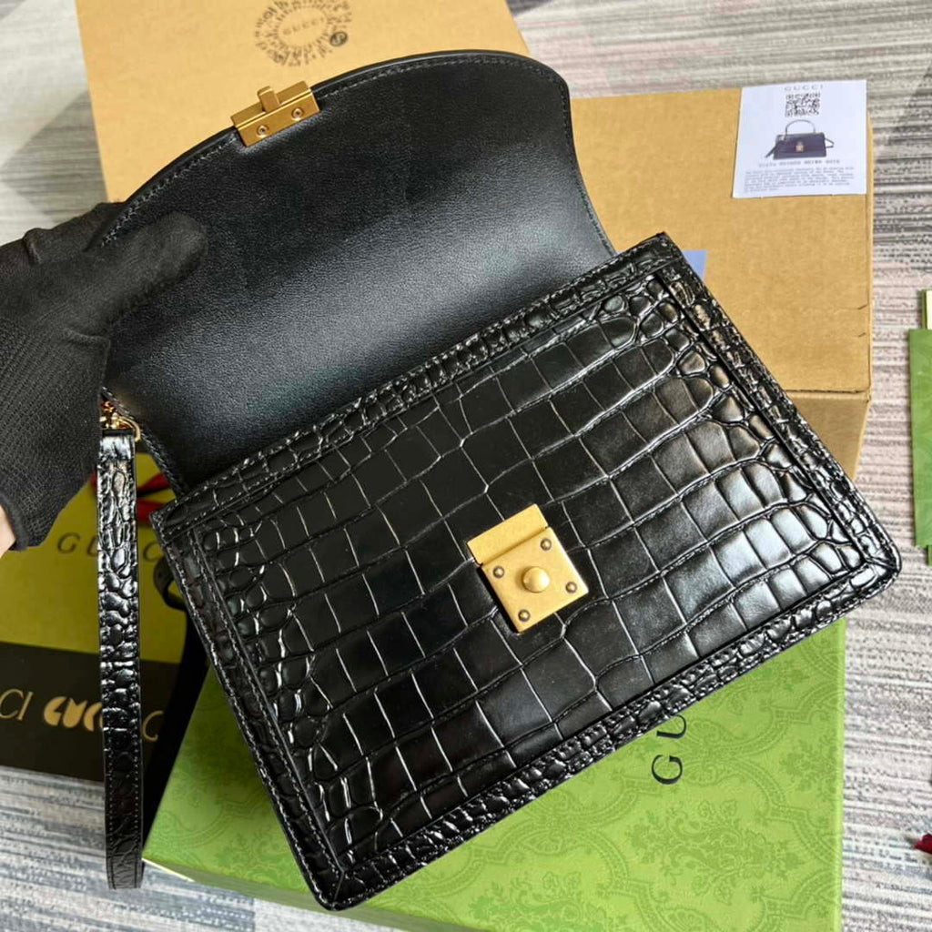 Gucci 651055 Ophidia GG small top handle Crocodile Leather bag Black