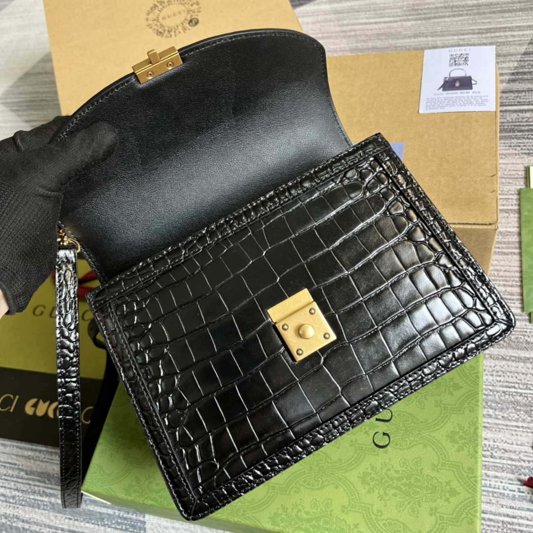 Gucci 651055 Ophidia GG small top handle Crocodile Leather bag Black