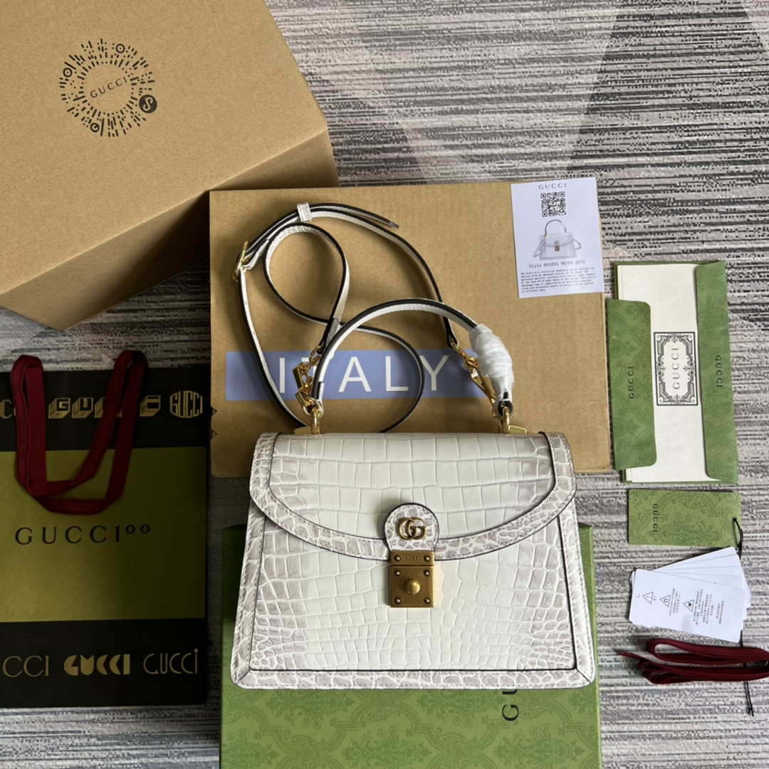 Gucci 651055 Ophidia GG small top handle Crocodile Leather bag White - Default Title - View 1