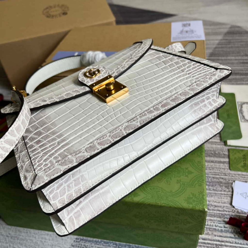 Gucci 651055 Ophidia GG small top handle Crocodile Leather bag White