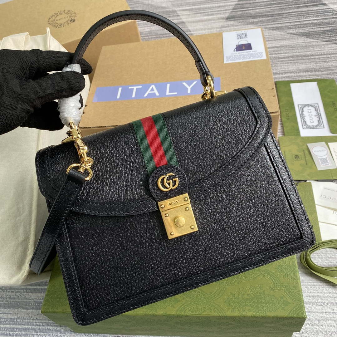 Gucci 651055 Ophidia GG small top handle Leather bag Black