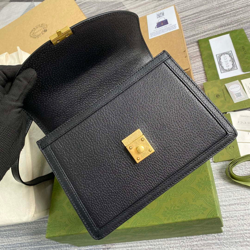 Gucci 651055 Ophidia GG small top handle Leather bag Black