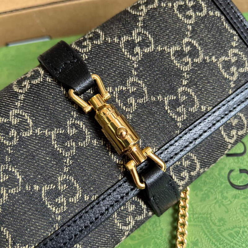 Gucci 652681 Jackie 1961 GG Chain Wallet Black