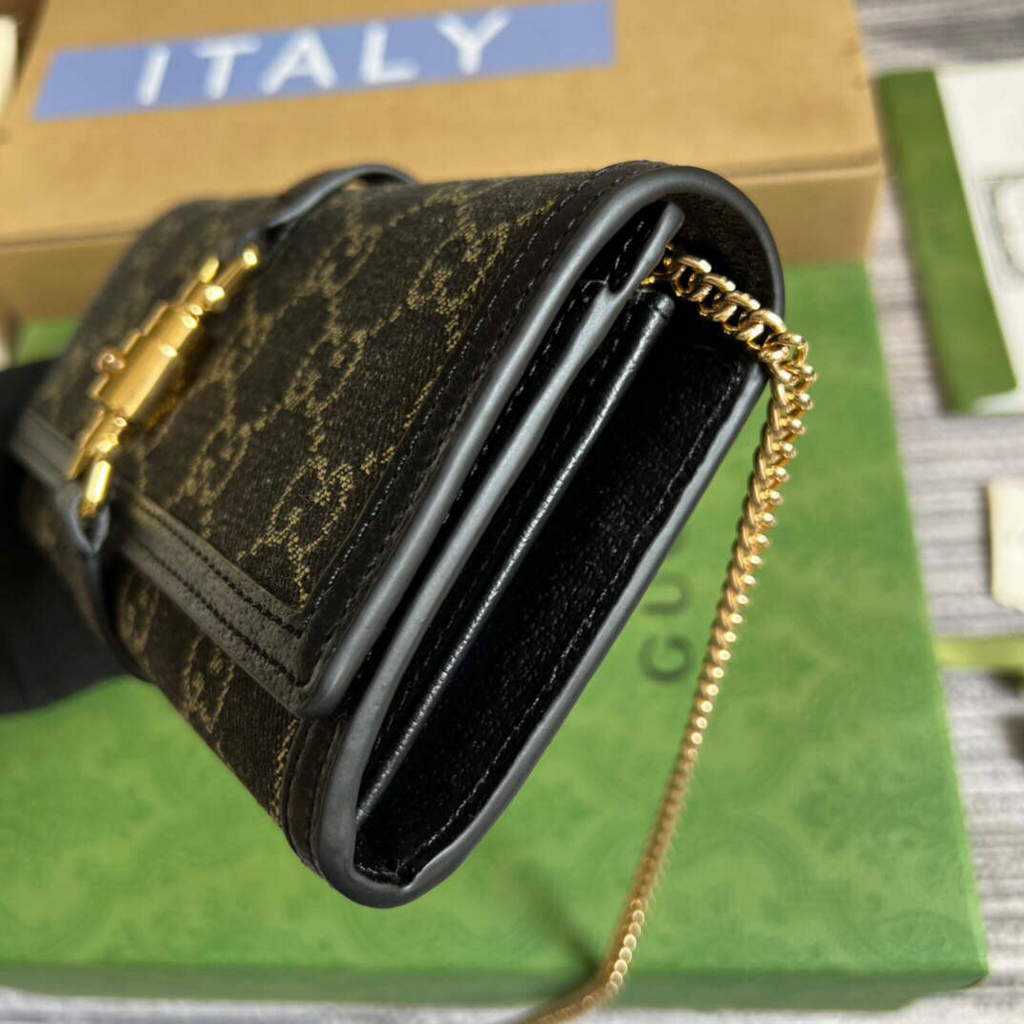 Gucci 652681 Jackie 1961 GG Chain Wallet Black