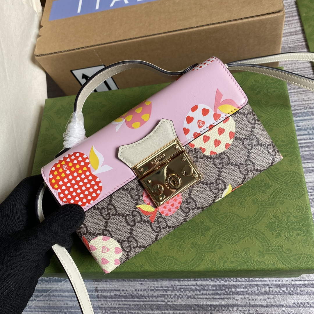 Gucci 652683 Padlock Mini Bag Pink and White