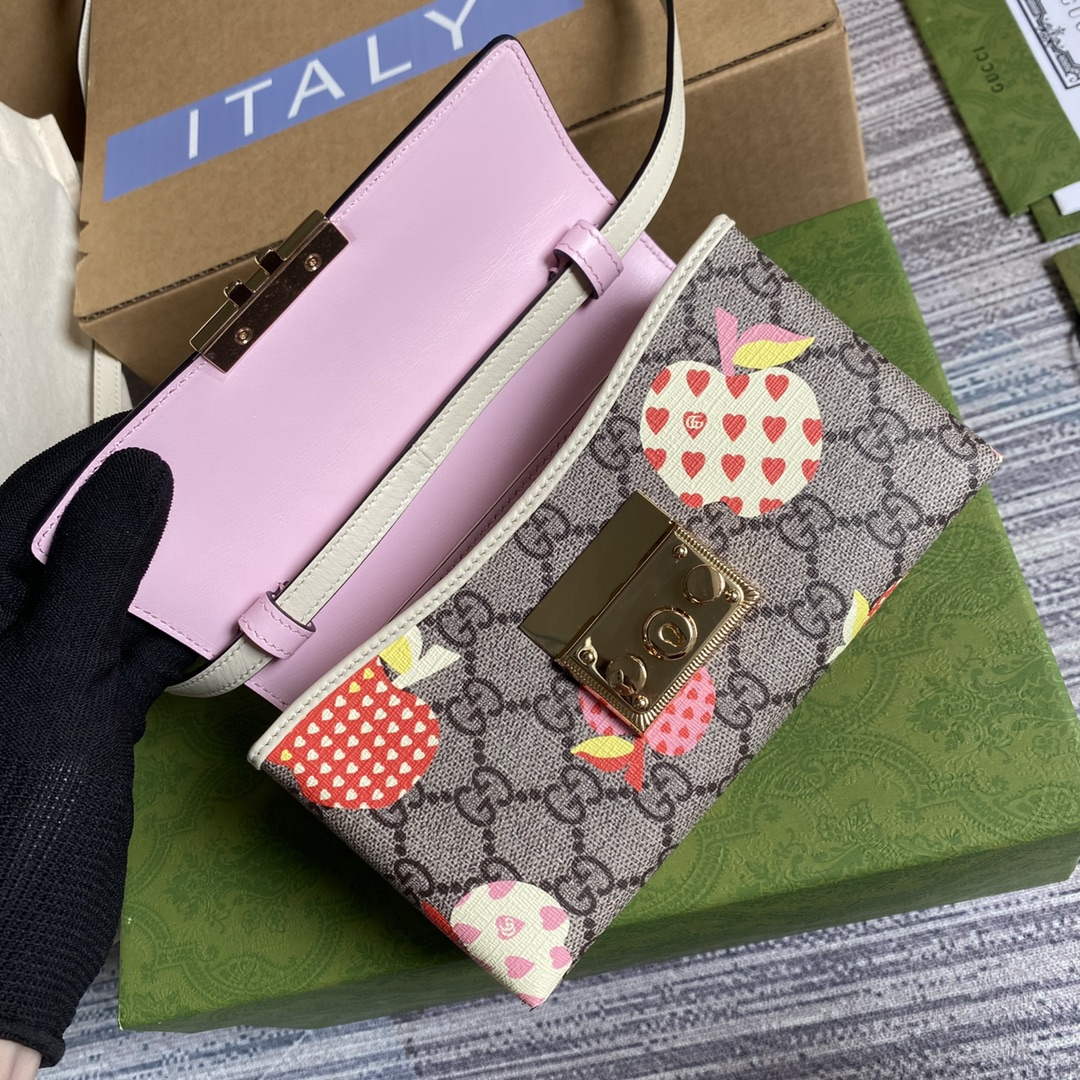Gucci 652683 Padlock Mini Bag Pink and White