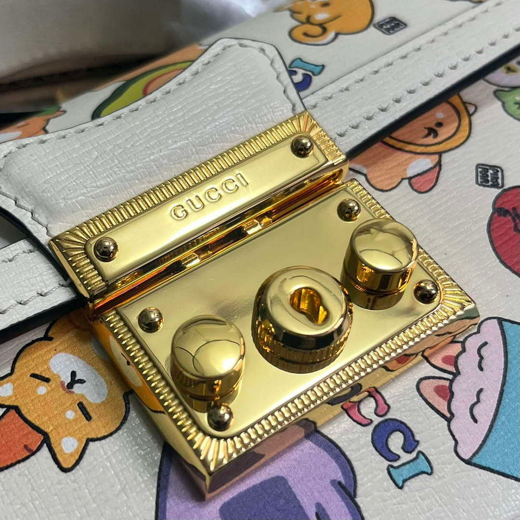 Gucci 652683 Padlock Mini Bag White leather animal print