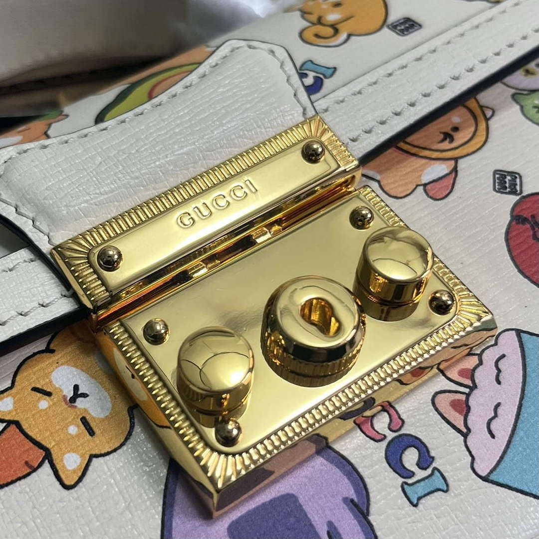 Gucci 652683 Padlock Mini Bag White leather animal print