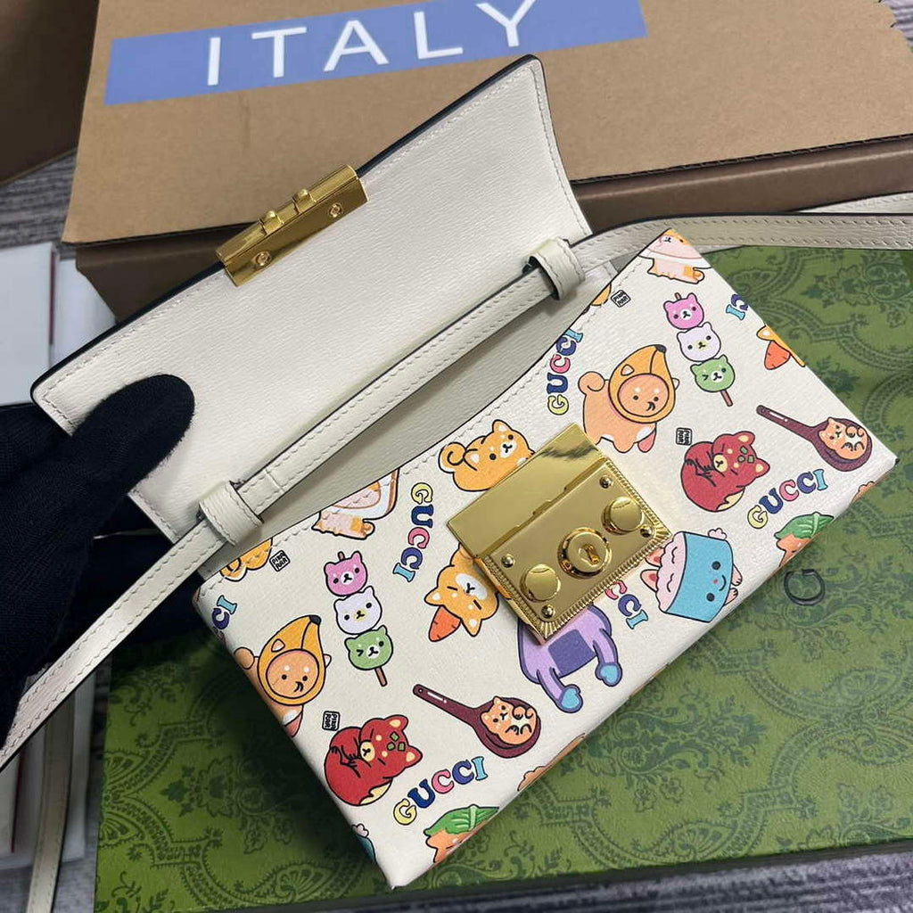 Gucci 652683 Padlock Mini Bag White leather animal print