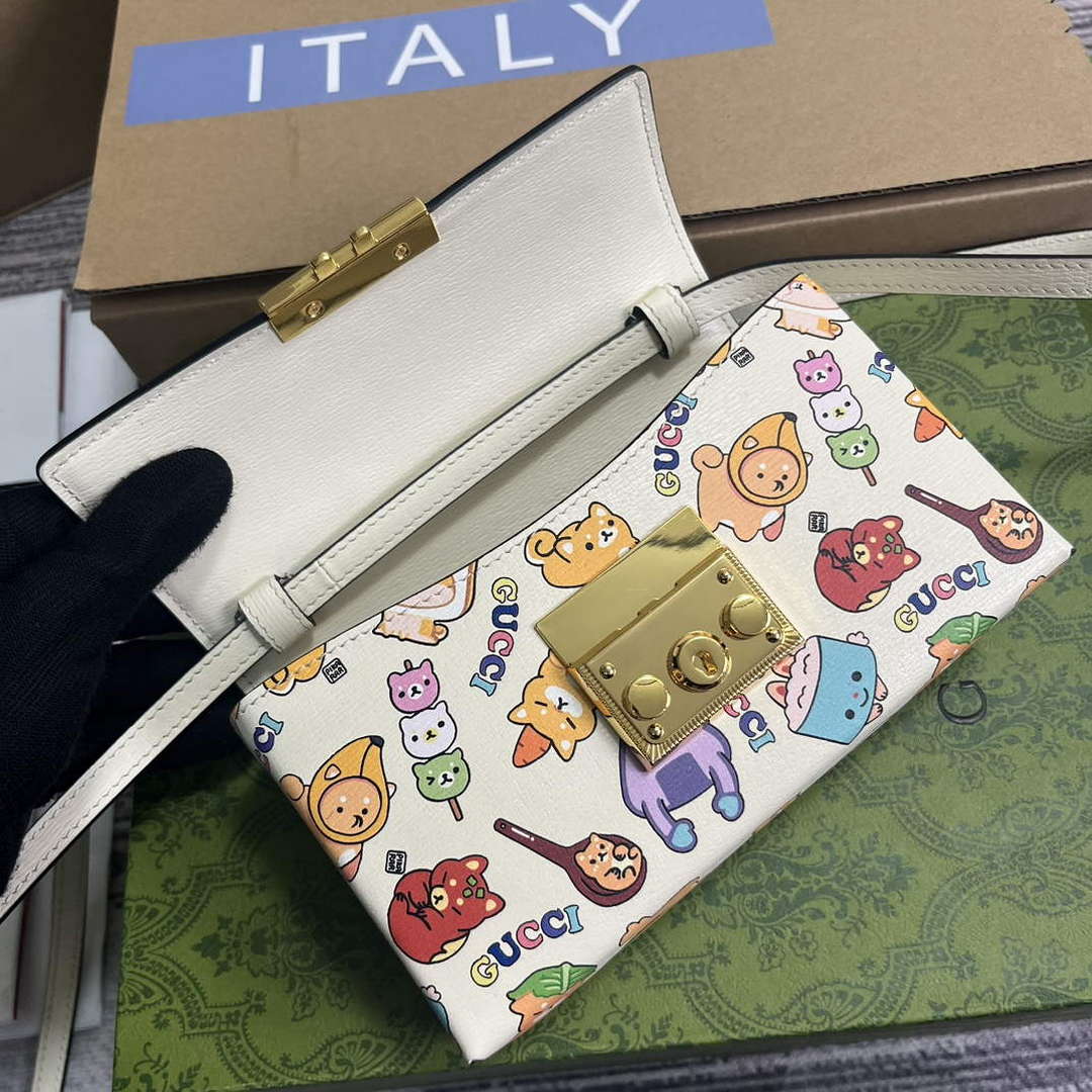 Gucci 652683 Padlock Mini Bag White leather animal print