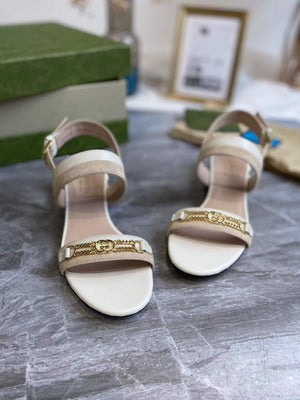 Gucci 655409 Women's Sandal With Chain-Shaped Heel Leather White - luxibagsmall