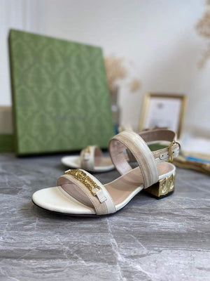 Gucci 655409 Women's Sandal With Chain-Shaped Heel Leather White - luxibagsmall