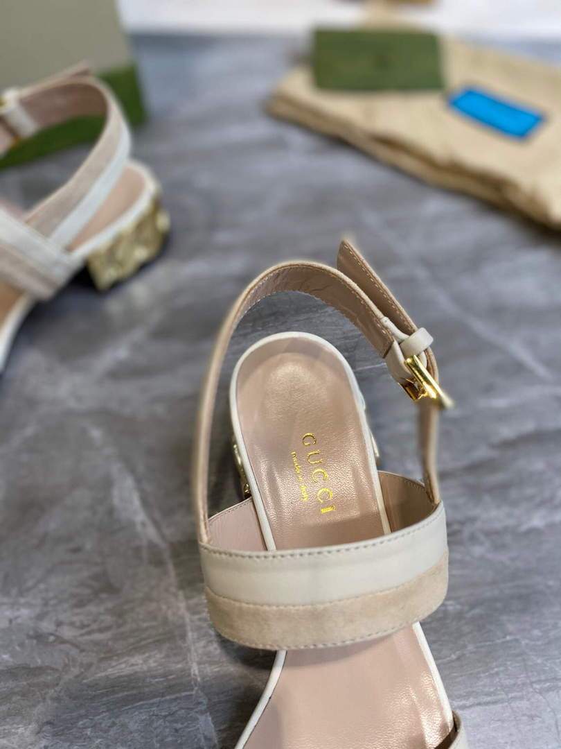 Gucci 655409 Women's Sandal With Chain-Shaped Heel Leather White - luxibagsmall