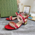 Gucci 655409 Women's Sandal With Chain-Shaped Heel Leather Red - luxibagsmall