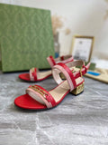 Gucci 655409 Women's Sandal With Chain-Shaped Heel Leather Red - luxibagsmall