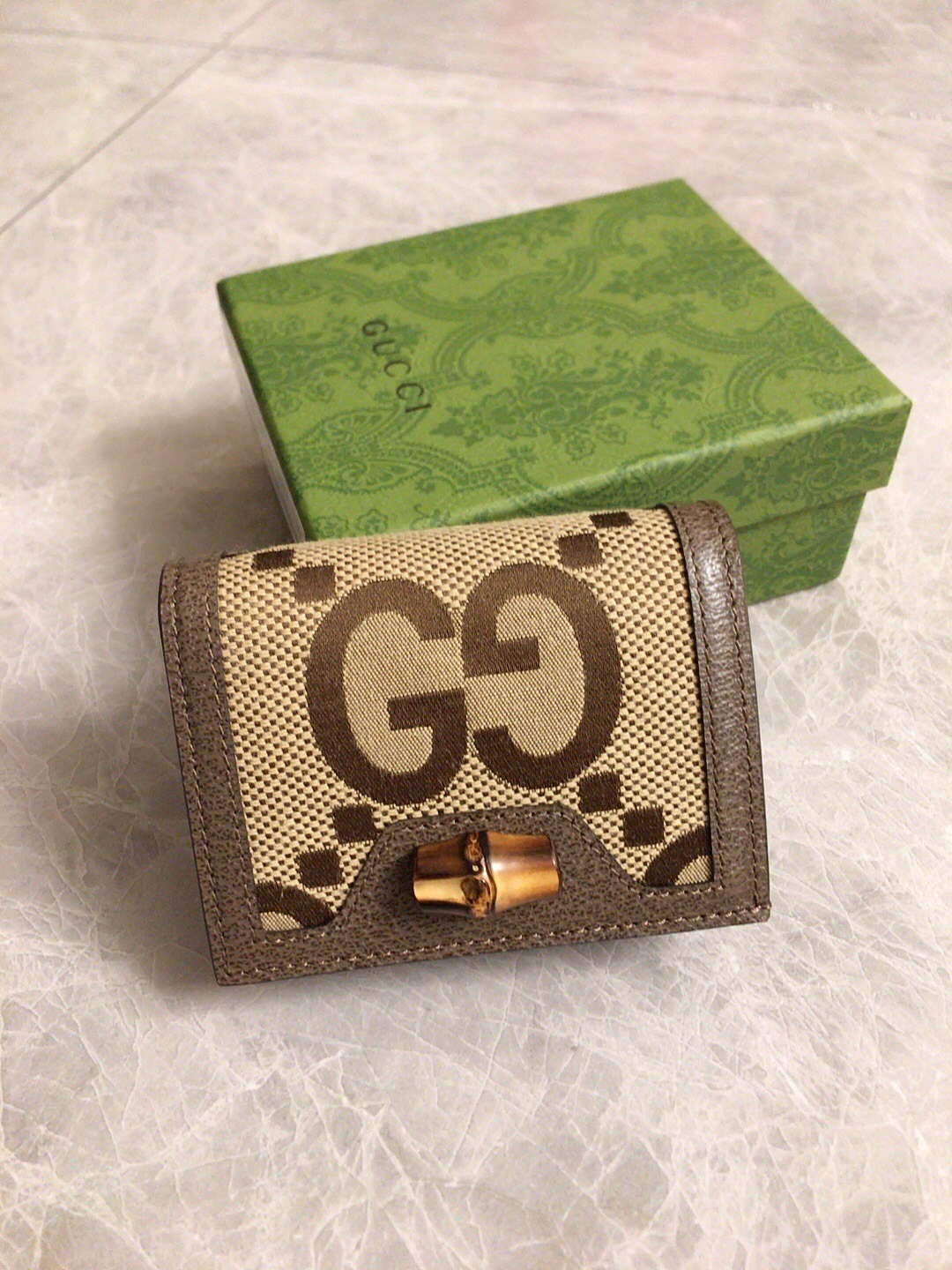Gucci 658244 Original Brown leather bamboo wallet