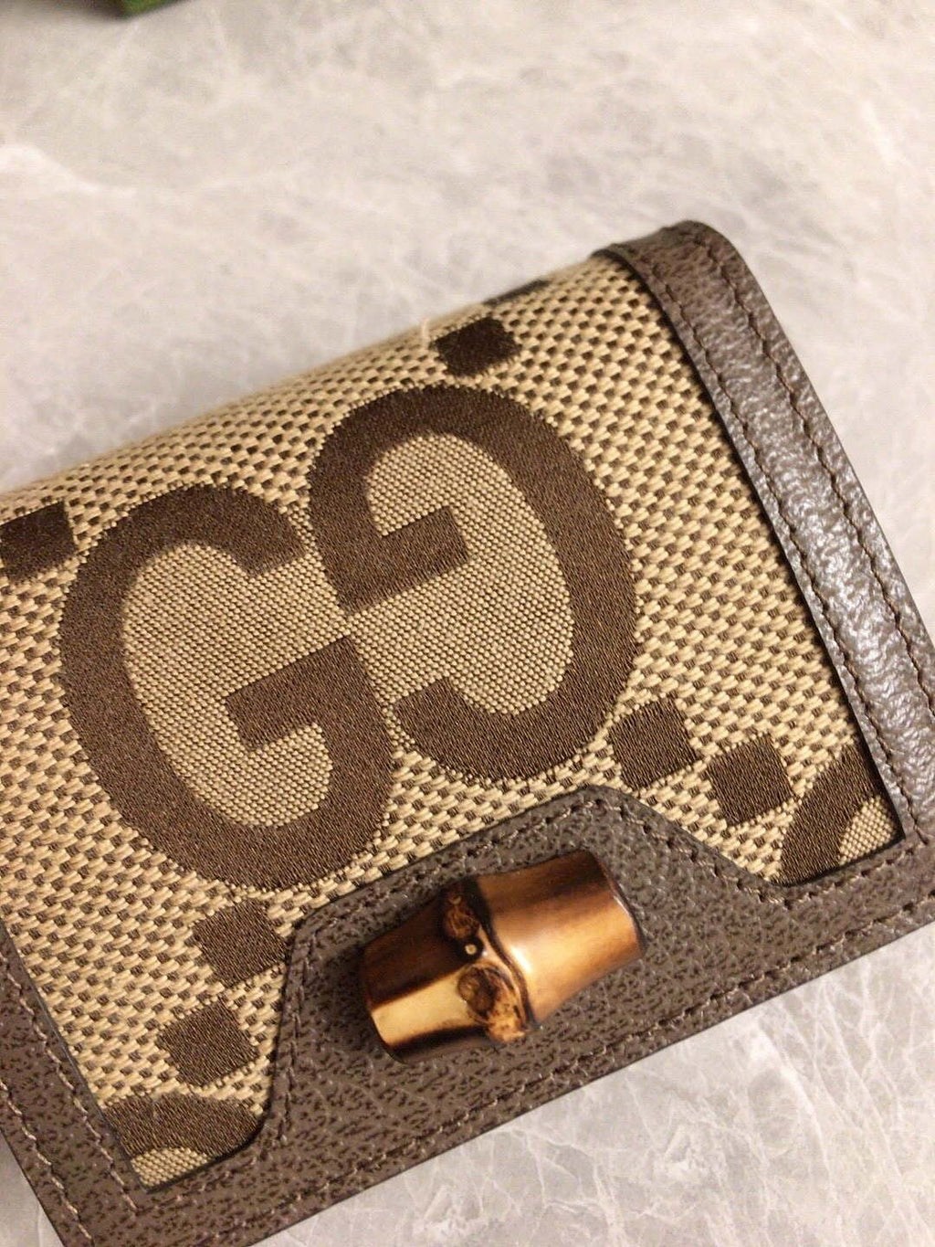 Gucci 658244 Original Brown leather bamboo wallet