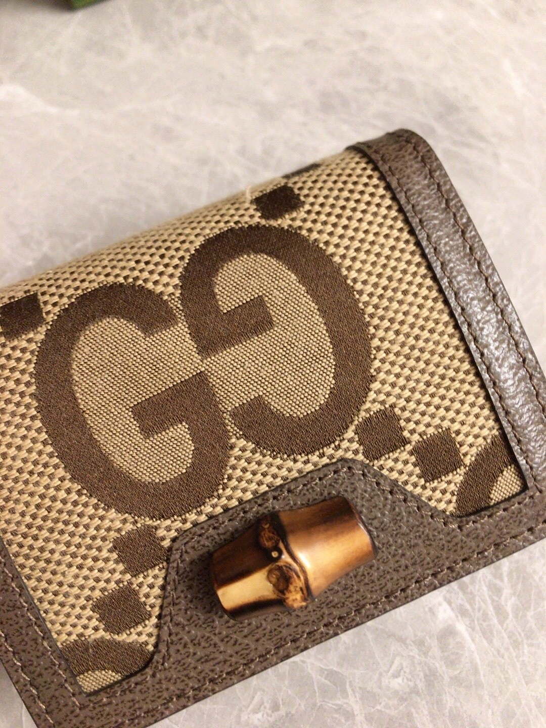 Gucci 658244 Original Brown leather bamboo wallet