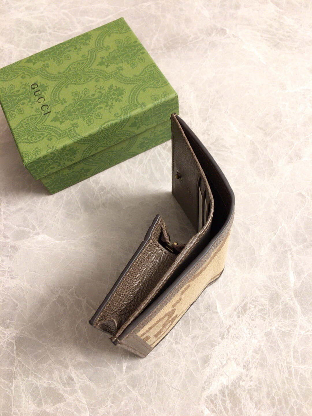 Gucci 658244 Original Brown leather bamboo wallet