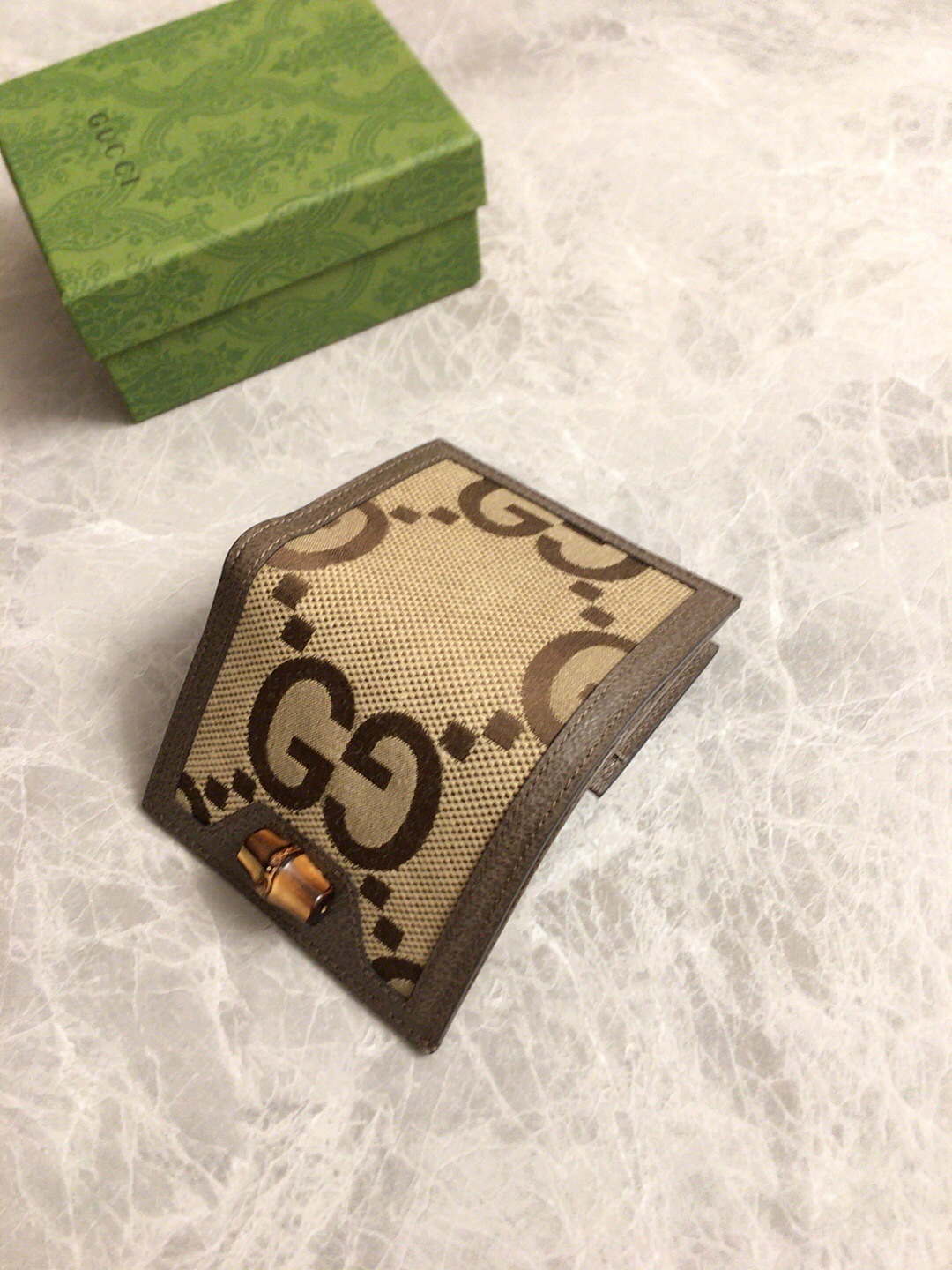 Gucci 658244 Original Brown leather bamboo wallet