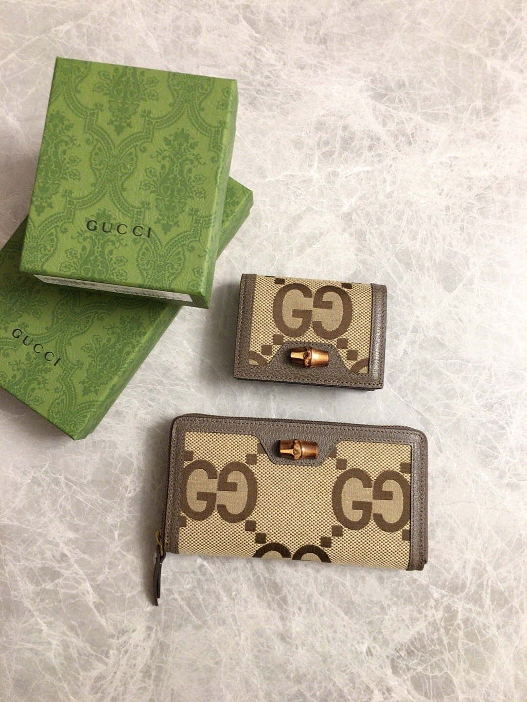 Gucci 658244 Original Brown leather bamboo wallet