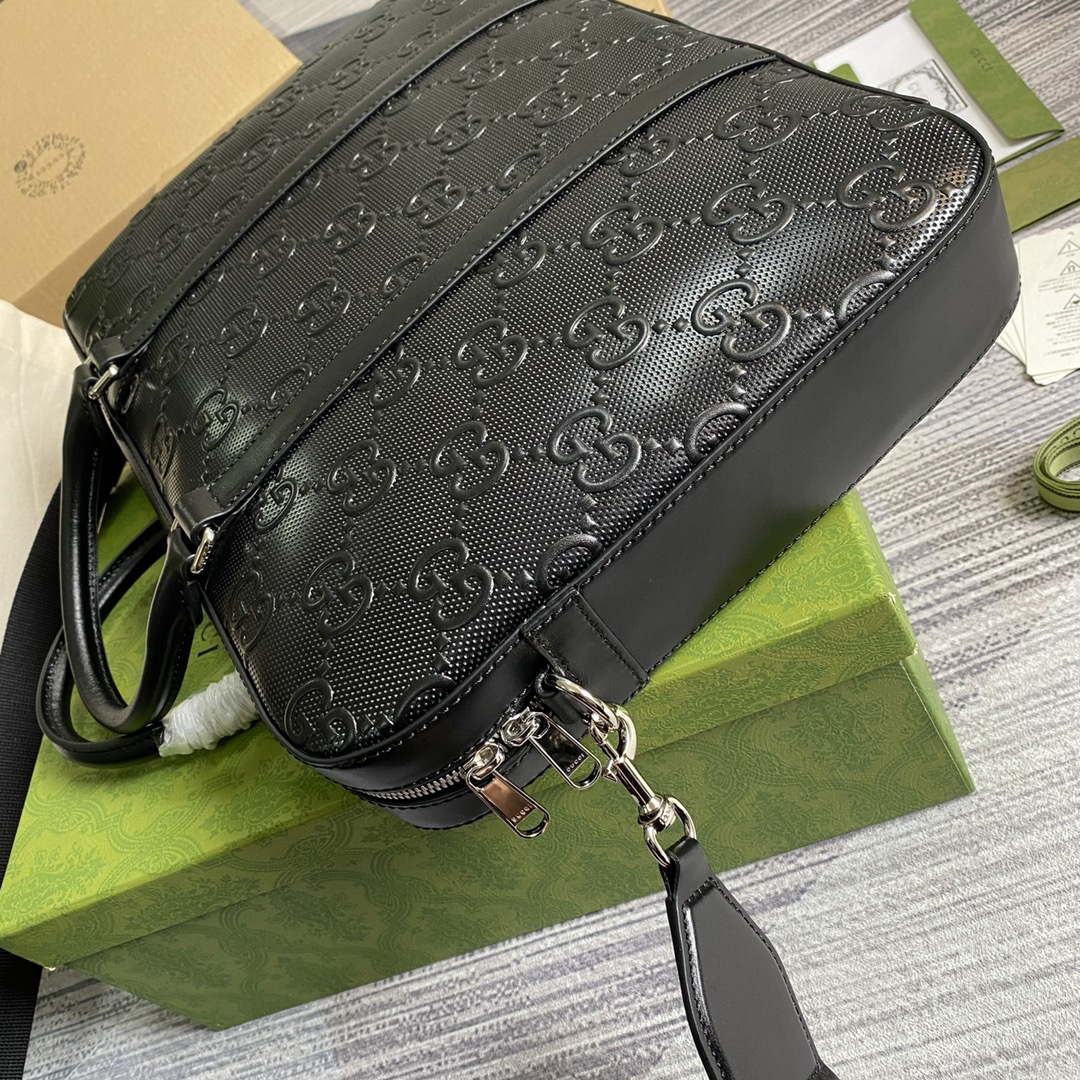 Gucci 658573 Men's GG embossed briefcase Bag Black