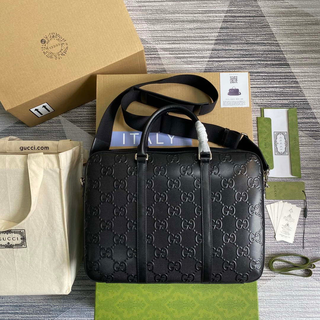 Gucci 658573 Men's GG embossed briefcase Bag Black